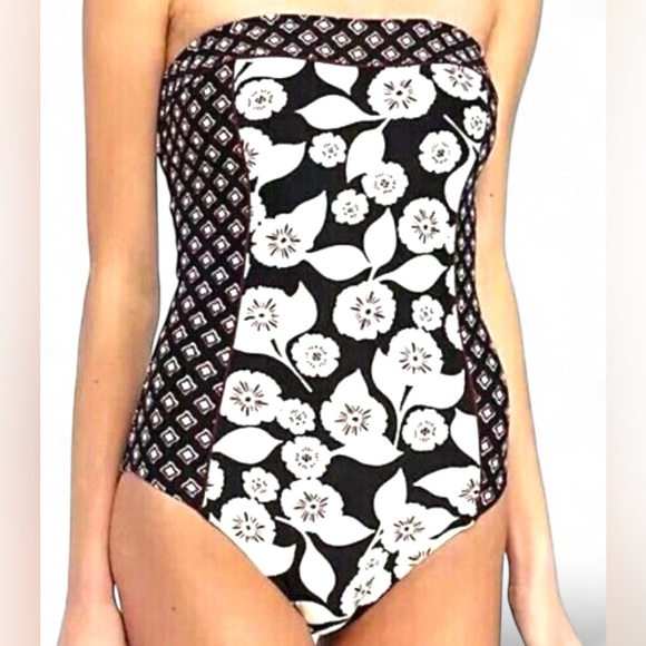 Kate Spade One Piece Swimsuit Size Medium Strapless Geometric Floral vacation - Picture 15 of 15